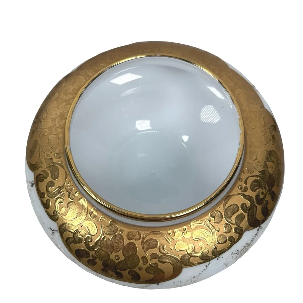 Vintage‎ Empoli Circus Tent Italy White Milk Glass Gold Encrusted Candy Dish Lid